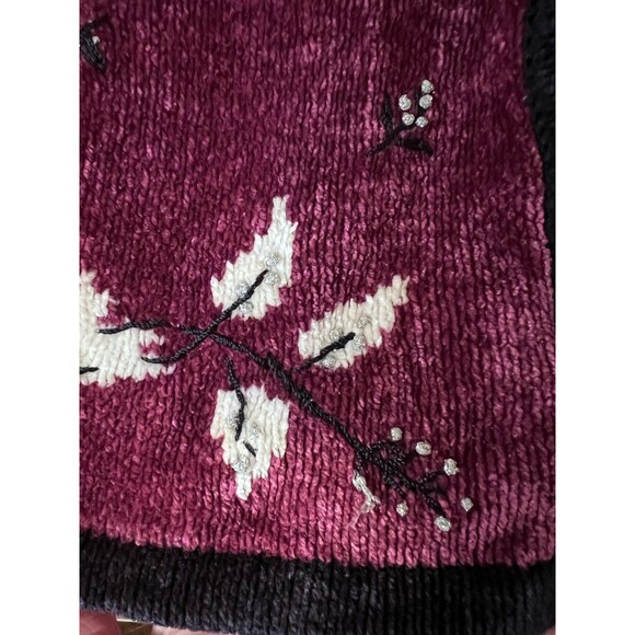 CHRISTOPHER & BANKS Velour Cardigan Sweater Hand Embroidered Size M (Bx 12) - Picture 4 of 9